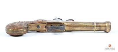 Pistolet de poche à silex, canon bronze avec...
