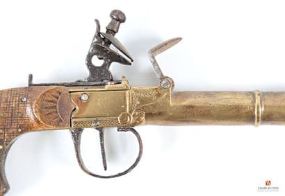 Pistolet de poche à silex, canon bronze avec...