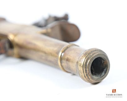 Pistolet de poche à silex, canon bronze avec...