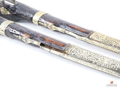 Superbe paire de pistolets à silex, canon...