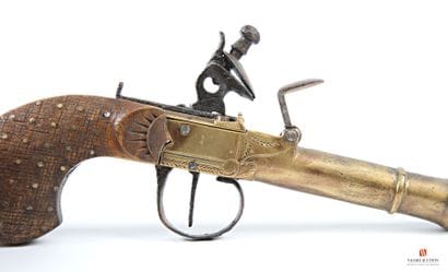 Pistolet de poche à silex, canon bronze avec...