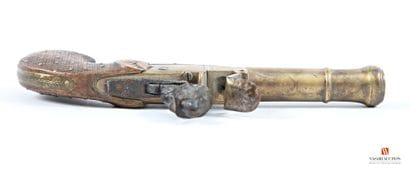 Pistolet de poche à silex, canon bronze avec...