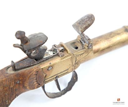 Pistolet de poche à silex, canon bronze avec...