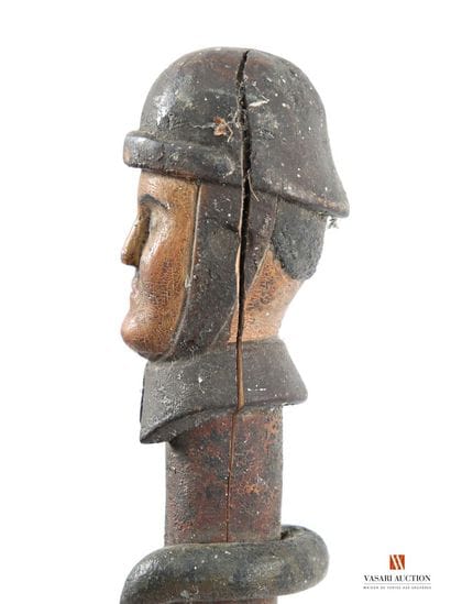 Canne de soldat, pommeau figurant un motocycliste...