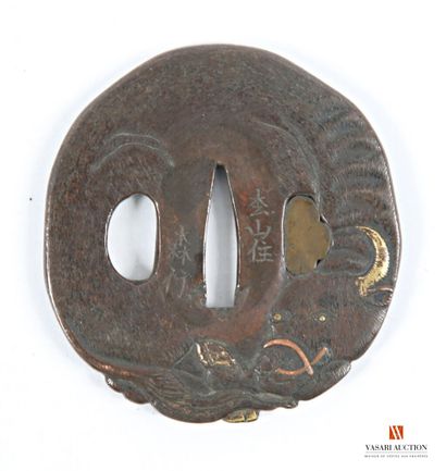 Tsuba de wakizashi, forme maru-gata en sentoku...