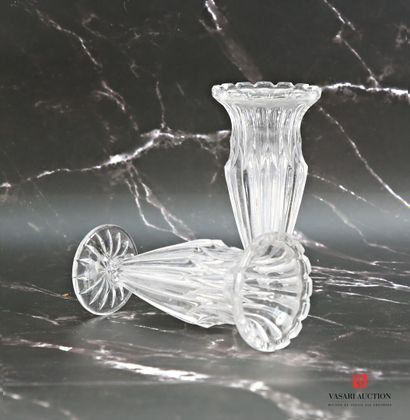 A pair of oblong glass vases, the bodies...
