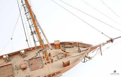 Model sailboat made of wood and rope, with...