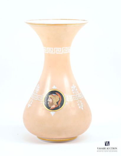 Flared opaline vase with a printed design...