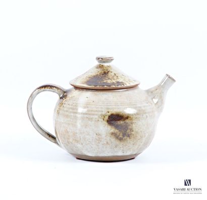 Spherical glazed stoneware teapot with lid...