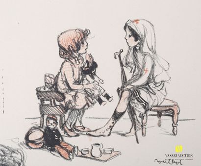 Set of seven prints based on works by Poulbot,...
