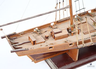 Model sailboat made of wood and rope, with...