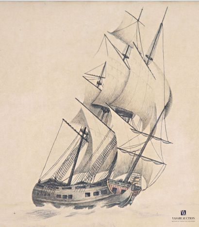 THEAS
Three Masts at Sea. 
Pencil on paper
Signed...