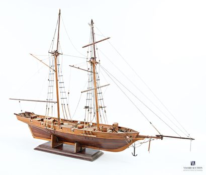 Model sailboat made of wood and rope, with...