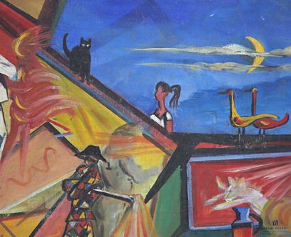 PARAUX P.
Dreamlike landscape 
Oil on canvas
Signed...
