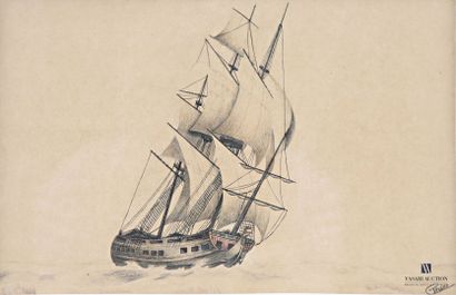 THEAS
Three Masts at Sea. 
Pencil on paper
Signed...