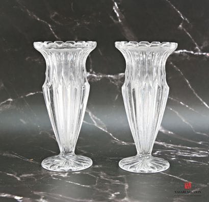 A pair of oblong glass vases, the bodies...