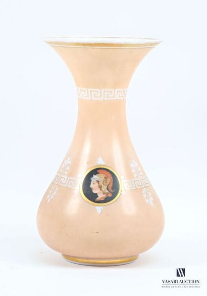 Flared opaline vase with a printed design...