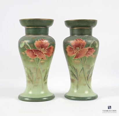Pair of opaline glass baluster vases with...