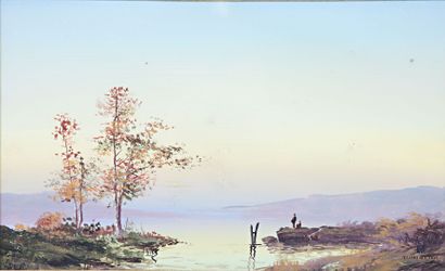 DAVET (XIX-XXth)
Lake thoughts at dusk
Gouache
Signed...