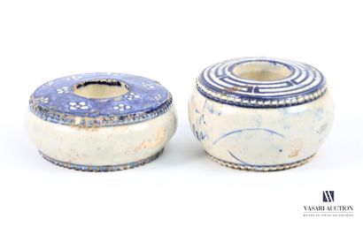 CHINA 
Two white/blue glazed ceramic brush...