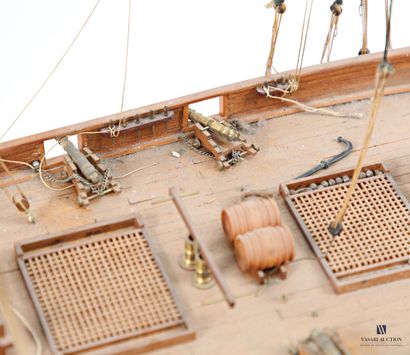 Model sailboat made of wood and rope, with...