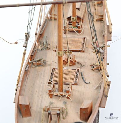 Model sailboat made of wood and rope, with...