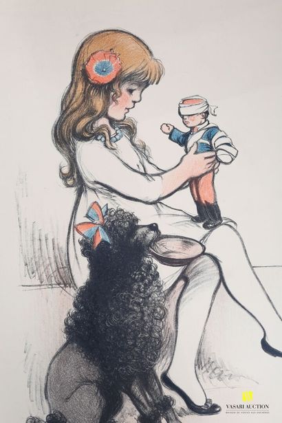 Set of seven prints based on works by Poulbot,...