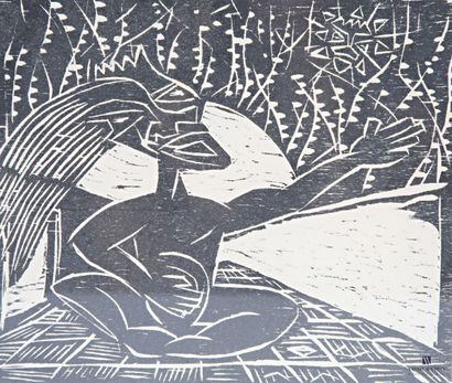ANONYMOUS (20th century) 
Stylized man sitting...