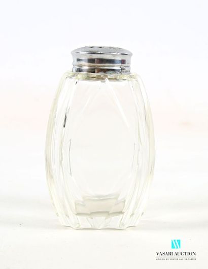 An egg-shaped glass shaker; the stepped body,...