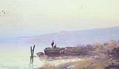 DAVET (XIX-XXth)
Lake thoughts at dusk
Gouache
Signed...