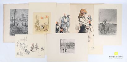 Set of seven prints based on works by Poulbot,...