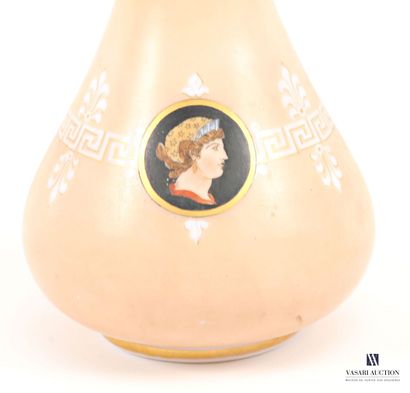 Flared opaline vase with a printed design...