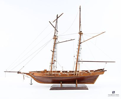 Model sailboat made of wood and rope, with...