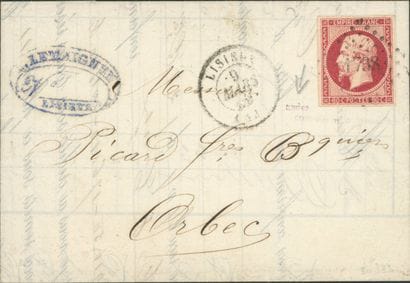France 1859 : Belle petite lettre de Lisieux...