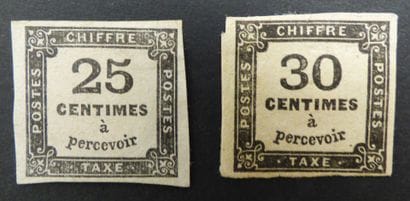 France 1873–78: TX 5/6, 25c and 30c black,...