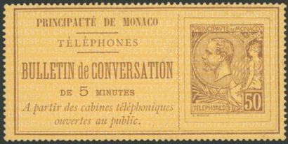 Monaco: 1-franc stamp, 50-centime brown,...