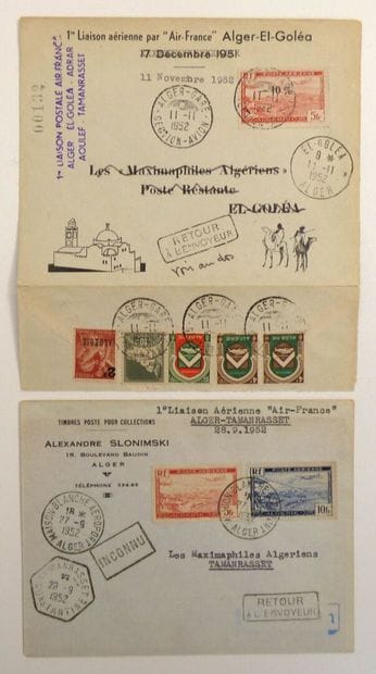 Algeria 1952: 2 First-Day Cover letters,...