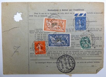France, 1927: Shipping slip, attractive postage...