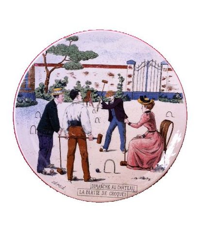 Assiette polychrome décorative à décor d'une...