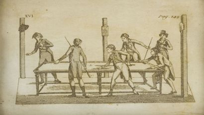 Gravure représentant une partie de billard....