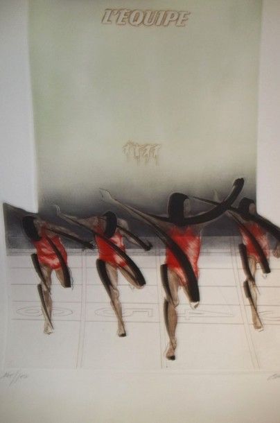 ATHLETISME
BAR Alain 
L'Arrivée du 100m.

Lithographie...