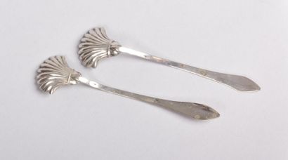 Paire de cuillères à sel en argent, le

manche...