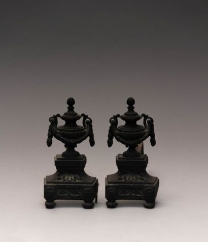 Paire de chenets en bronze posant sur

une...