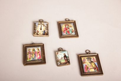 Lot de 5 miniatures religieuses sur porc...