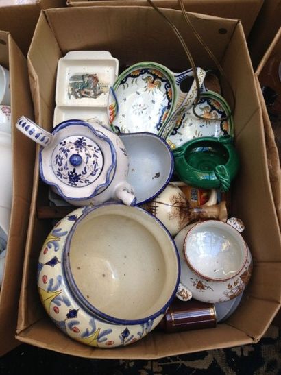 Carton d'ojets en faience et porcelaine et...