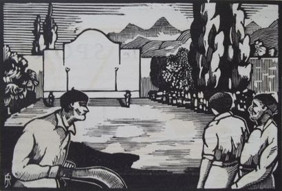 RIGOIR Suzanne. 

Le Fronton.

Bois gravé....