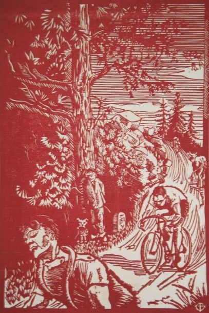 PERRET (V.). Cyclisme.

Linoléum. 23x16cm....