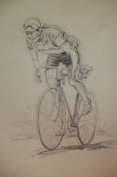 Coureur cycliste. Tirage lithographique....