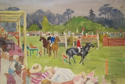 Concours de Jumping. Aquarelle sur papier....