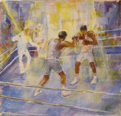 Anonyme
Combat de boxe

Gouache sur papier
Datée...